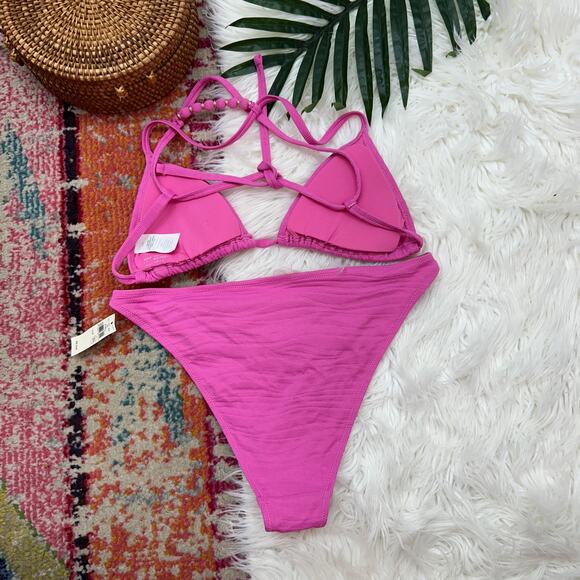 NEW Aerie Pink Padded Cheeky Triangle Matching Bikini Swimsuit Small / Medium - Picture 2 of 6